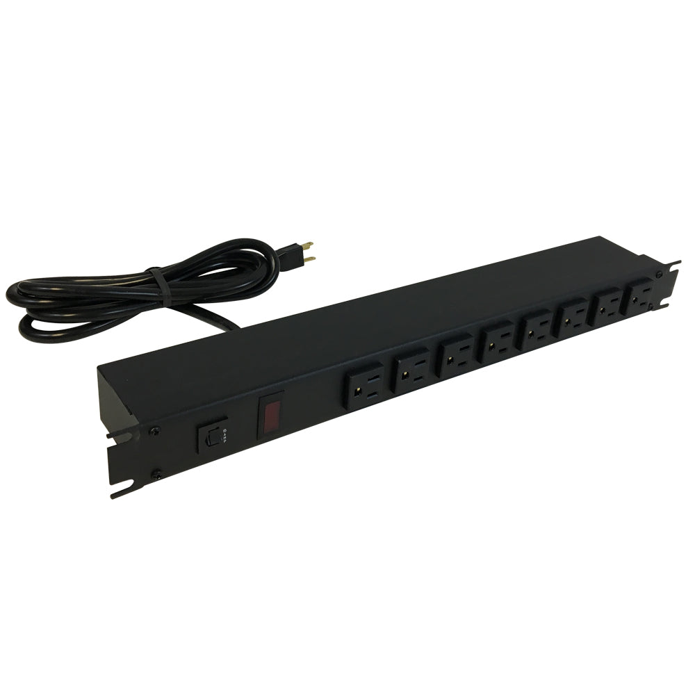 Hammond 19 Inch 8 Outlet Horizontal Rack Mount Power Strip - 6ft Cord, 5-15P Plug, 5-15R Front Receptacles – Generic – Rack Mount Power Strips & Surge Protector