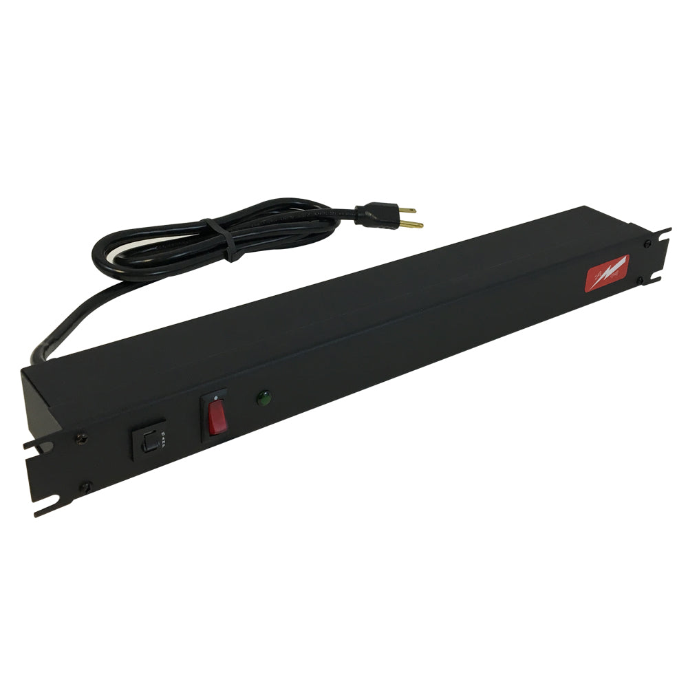 Hammond Power strip with surge protection - horizontal rackmount, 6ft 5-15P cord, rear 6-out 5-15R – Generic – Rack Mount Power Strips & Surge Protectors