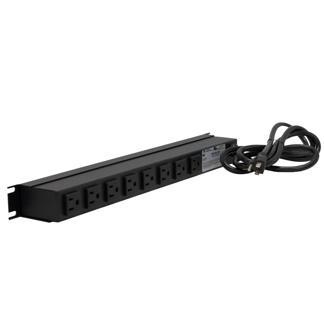 Hammond 19 Inch 8 Outlet Horizontal Rack Mount Power Strip - 6ft Cord, 5-15P Plug, 5-15R Rear Receptacles with On/Off Switch – Generic – Rack Mount Power Strips