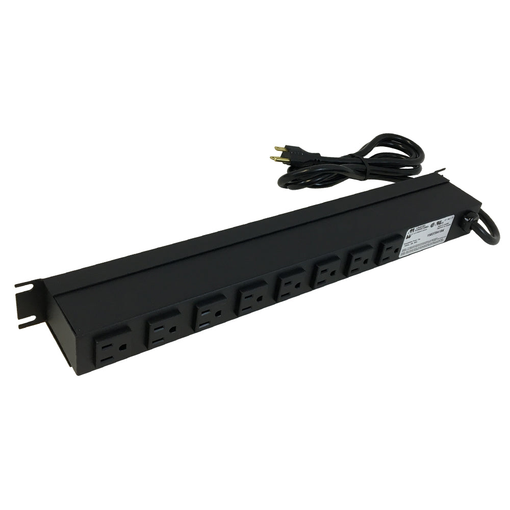 Hammond 19 Inch 8 Outlet Horizontal Rack Mount Power Strip - 6ft Cord, 5-15P Plug, 5-15R Rear Receptacles – Generic – Rack Mount Power Strips & Surge Protectors