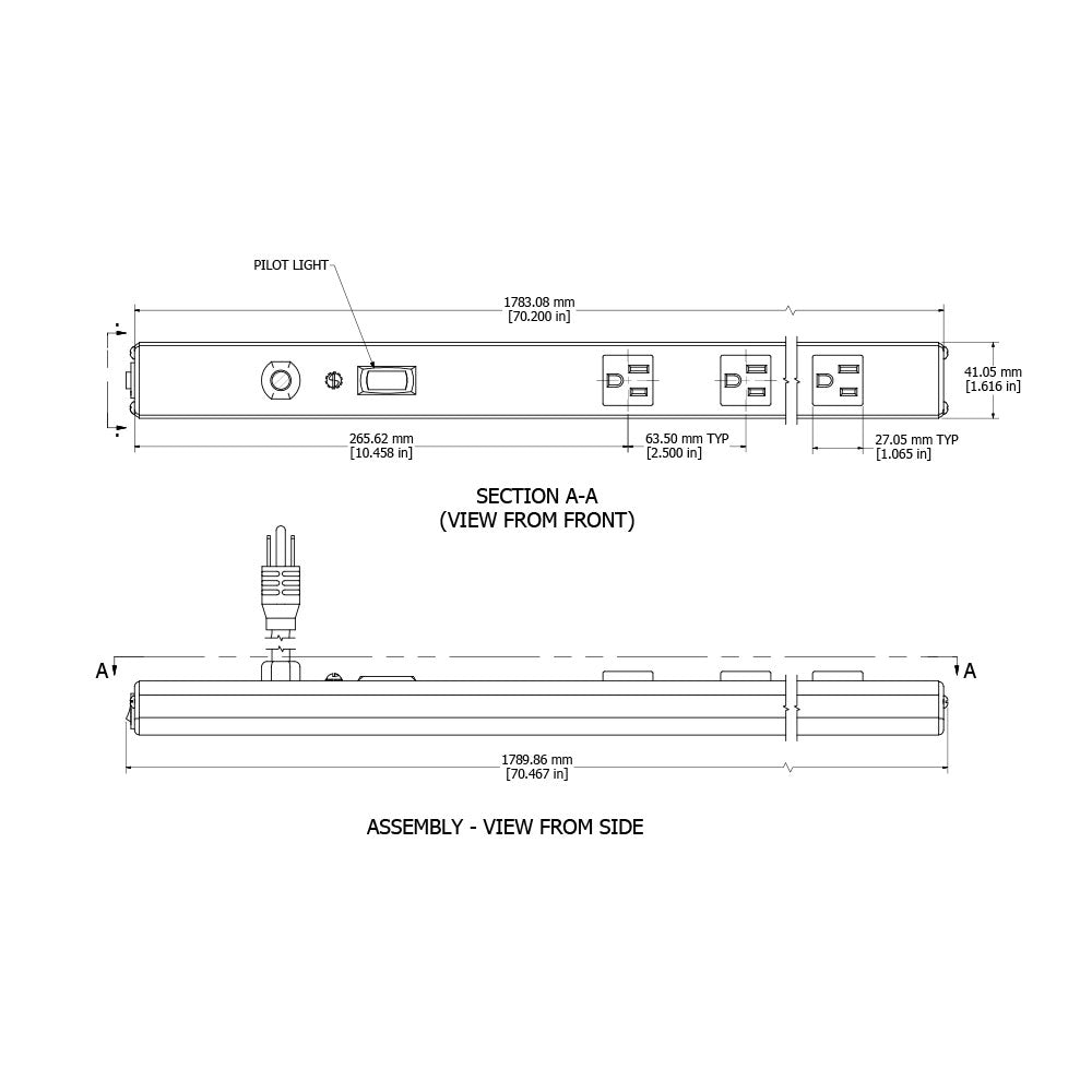 Hammond 70 inch 24-Outlet Vertical Power Strip - 15ft 5-15P Cord, 5-15R Receptacles – Generic – Rack Mount Power Strips & Surge Protectors (photo 4)