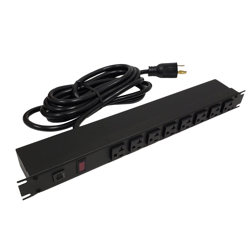 Hammond 19 inch 8 Outlet Horizontal Rack Mount Power Strip - 6ft Cord, L5-20P Plug, 5-20R Front Receptacles – Generic – Rack Mount Power Strips & Surge Protecto