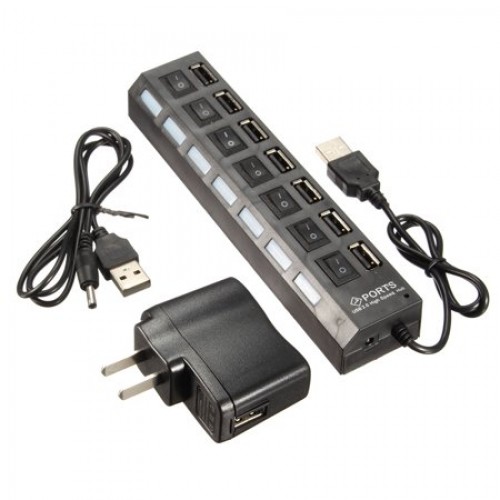 7 Port USB Hub with 7 Switches,7 LED lights,Power Adapter (black & white 2 color to choose) – Generic