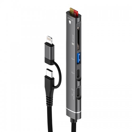 (5in1, dual tip), Type C + 8Pin 019E 5 In 1 Hub With Card Reader, USB and 2 X Type C Port – Generic – USB 3.1 (Type C) Adapter (photo 2)
