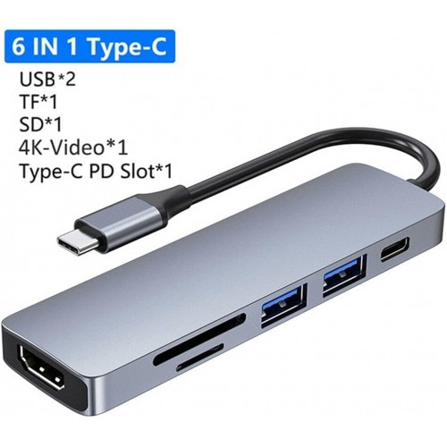(4K, 6in1) Type C 6 In 1 Hub With Card Reader, 4K HDMI, Type C and 2*USB – Generic – USB 3.1 (Type C) Adapter