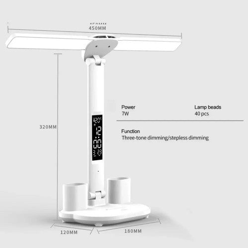 Double Head Temperature Time Display Desk Lamp Pen Holder (Model: 116) – Generic – LED (photo 2)