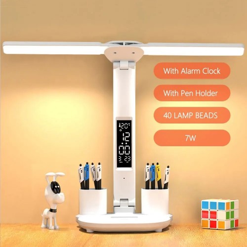 Double Head Temperature Time Display Desk Lamp Pen Holder (Model: 116) – Generic – LED