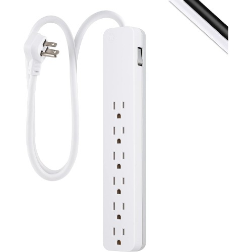 GE 6-Outlet Surge Protector 3FT Cord Power Strip 840 Joules - White – Accessories Power