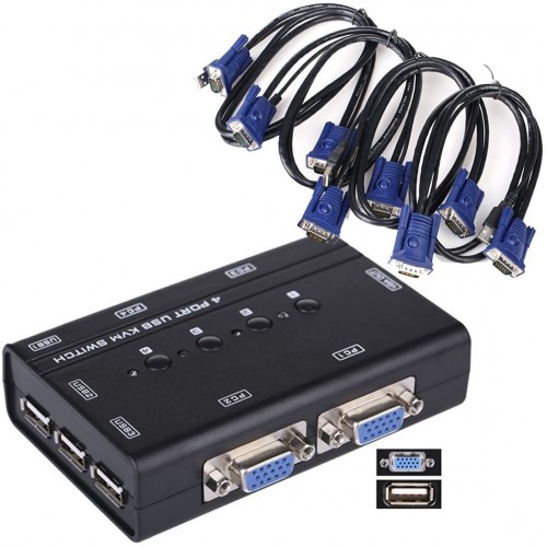 Manual 4 Port USB KVM Switch with cables – Generic – Accessories Switches