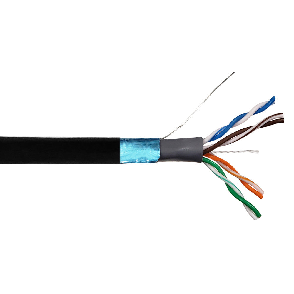 100ft 4 Pair CAT5E 350Mhz Shielded F/UTP Solid UV / Direct Burial Bulk Cable - Black – Generic – Category Bulk Cable