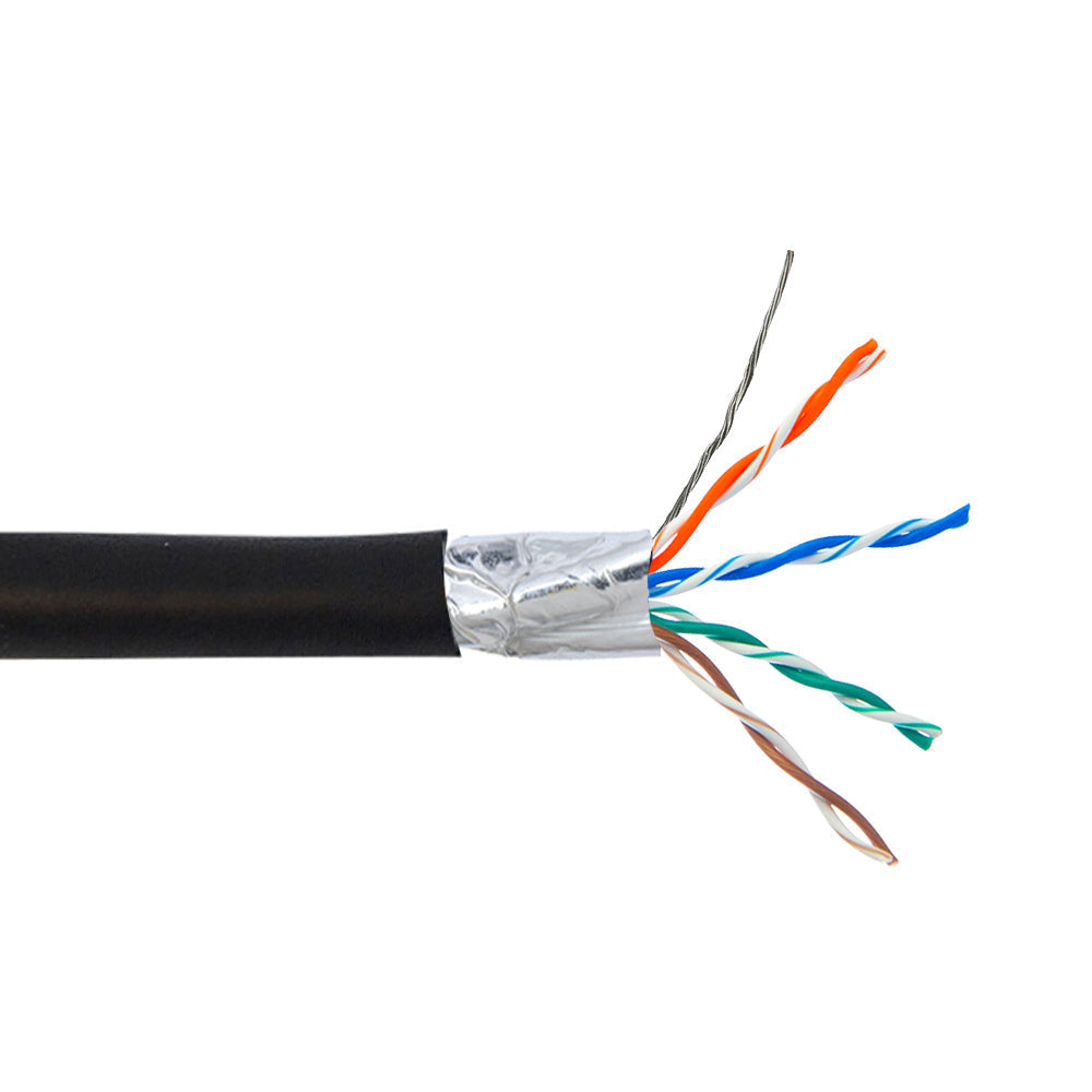 1000ft 4 Pair CAT5E 350Mhz Shielded FTP Solid UV / Direct Burial Bulk Cable - Black – Generic