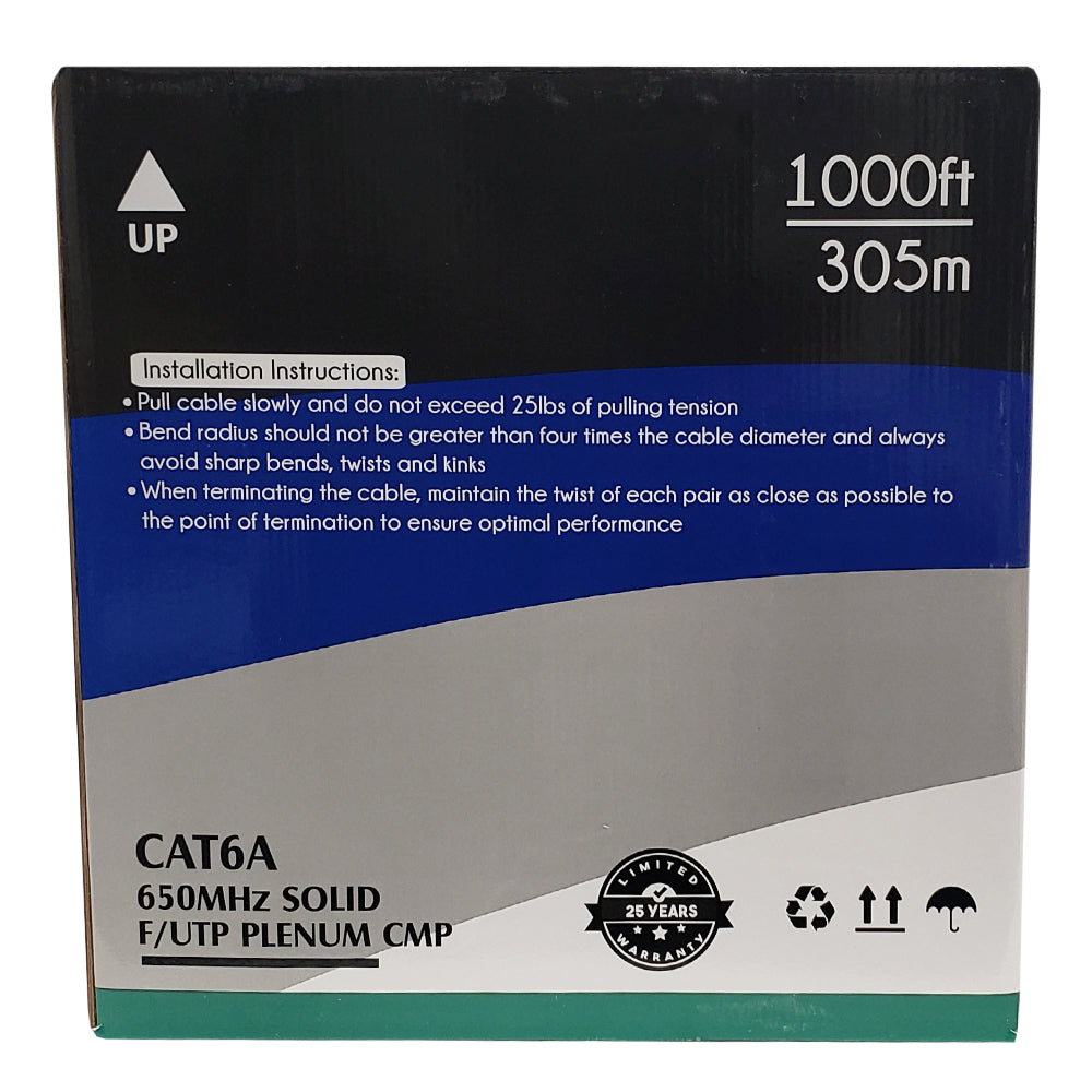 1000ft CAT6A Solid Shielded F/UTP 650MHz 23AWG CMP Plenum Bulk Cable – Generic – Category Bulk Cable (photo 4)