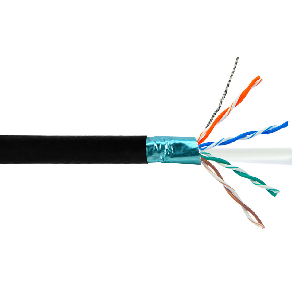 1000ft 4 Pair CAT6 550Mhz Shielded FTP Solid UV / Direct Burial Bulk Cable - Black – Generic