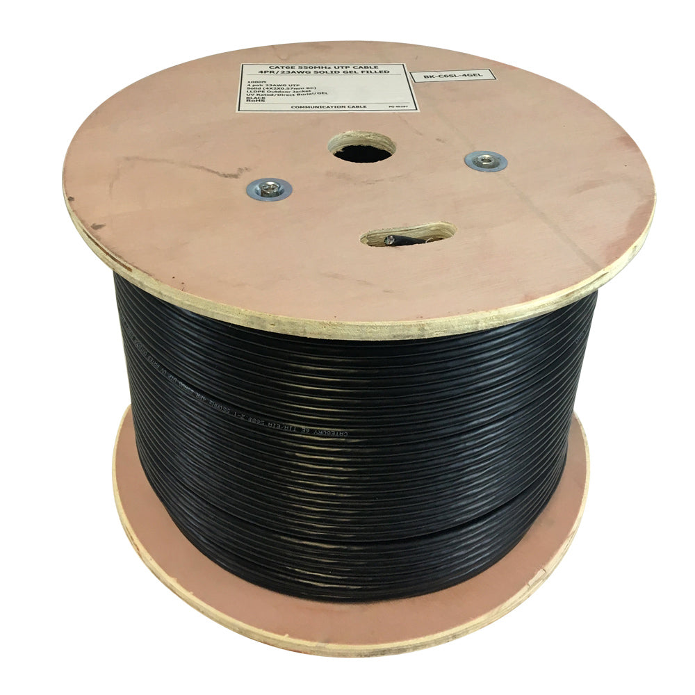 1000ft 4 Pair CAT6 550Mhz UTP Solid UV / Direct Burial Gel Filled Bulk Cable - Black – Generic – Category Bulk Cable (photo 2)