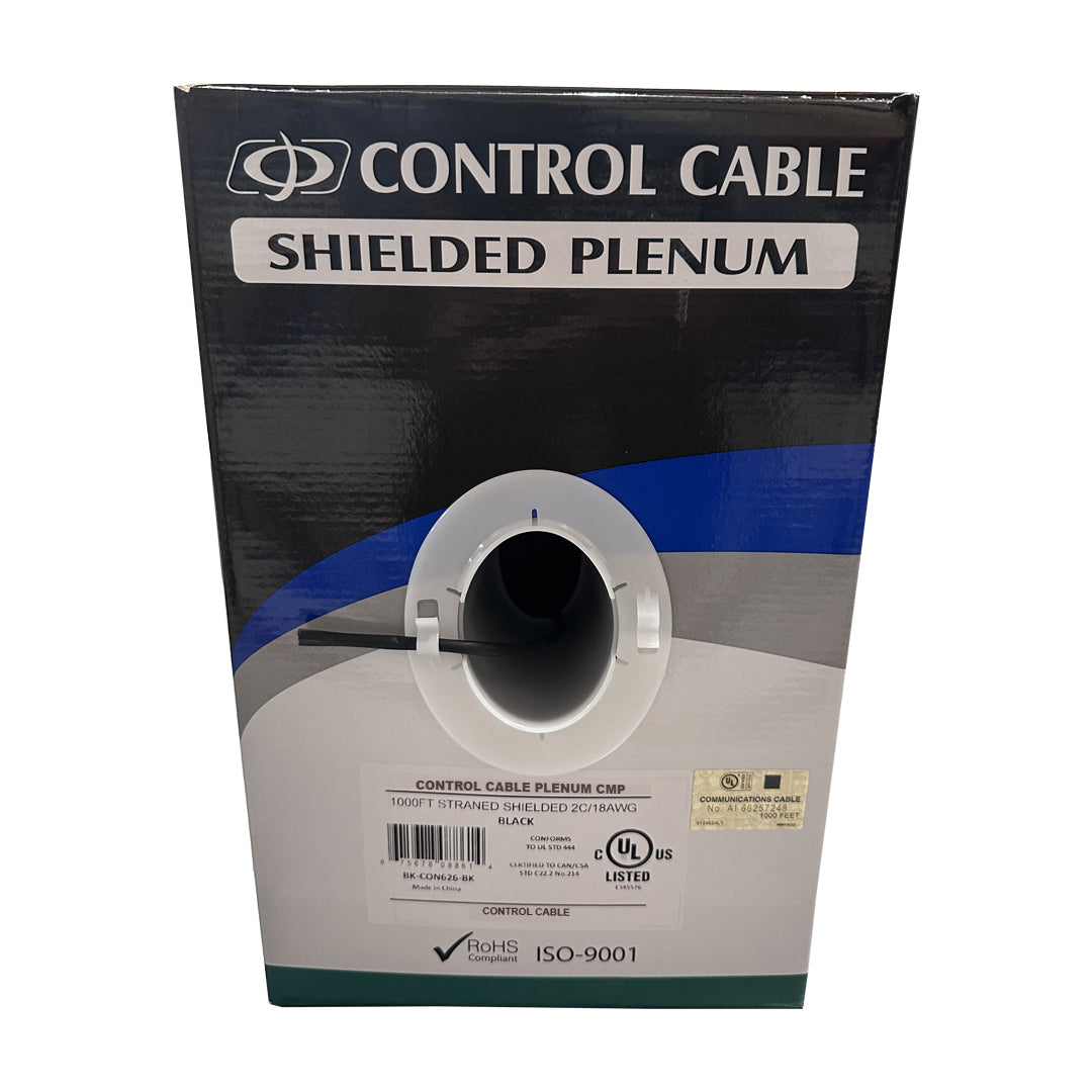 1000ft 2C 18AWG Stranded Shielded Control Cable - CMP Plenum - Black – Generic – Control Bulk Cable (photo 2)