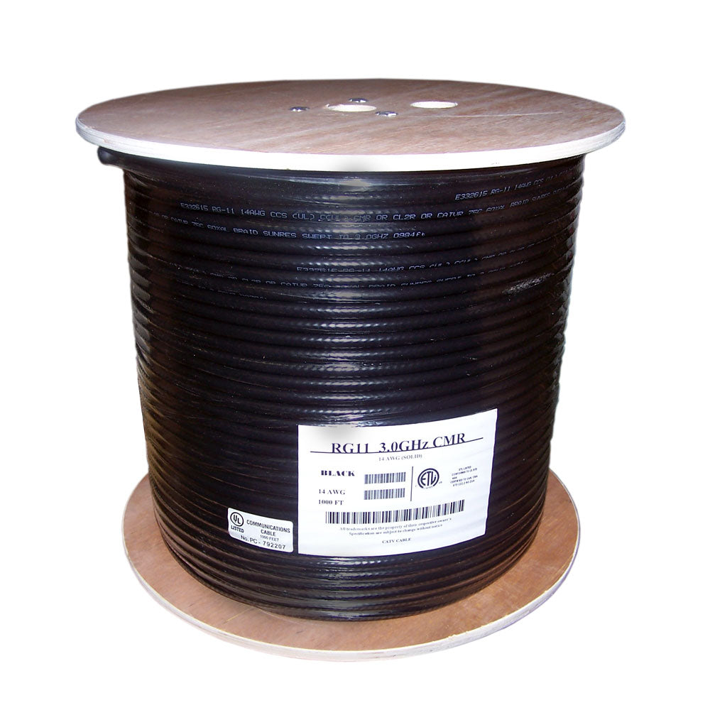 1000ft RG11 14AWG CCS 60% Braid Bulk Cable CMR/FT4 - Black – Generic – Coax Bulk Cable (photo 2)