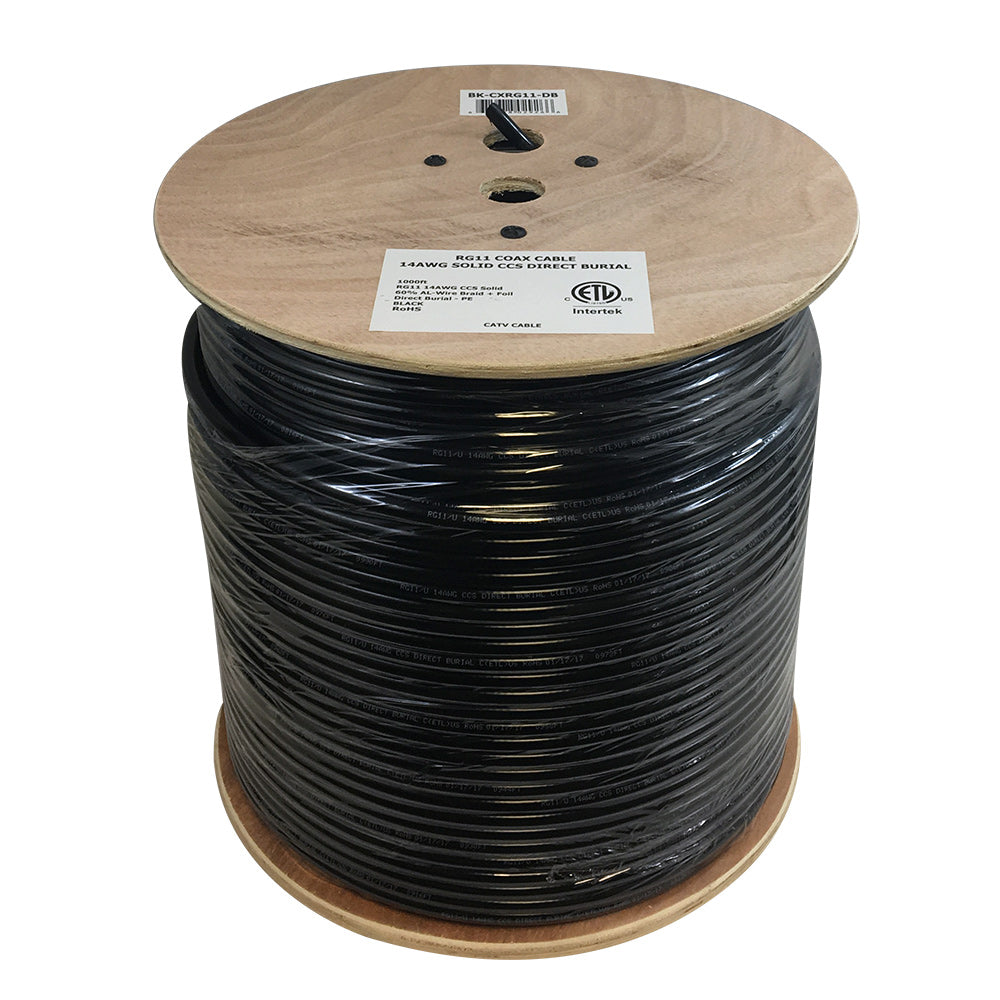 1000ft RG11 14AWG CCS 60% Braid Direct Burial Bulk Cable - Black – Generic – Coax Bulk Cable (photo 2)