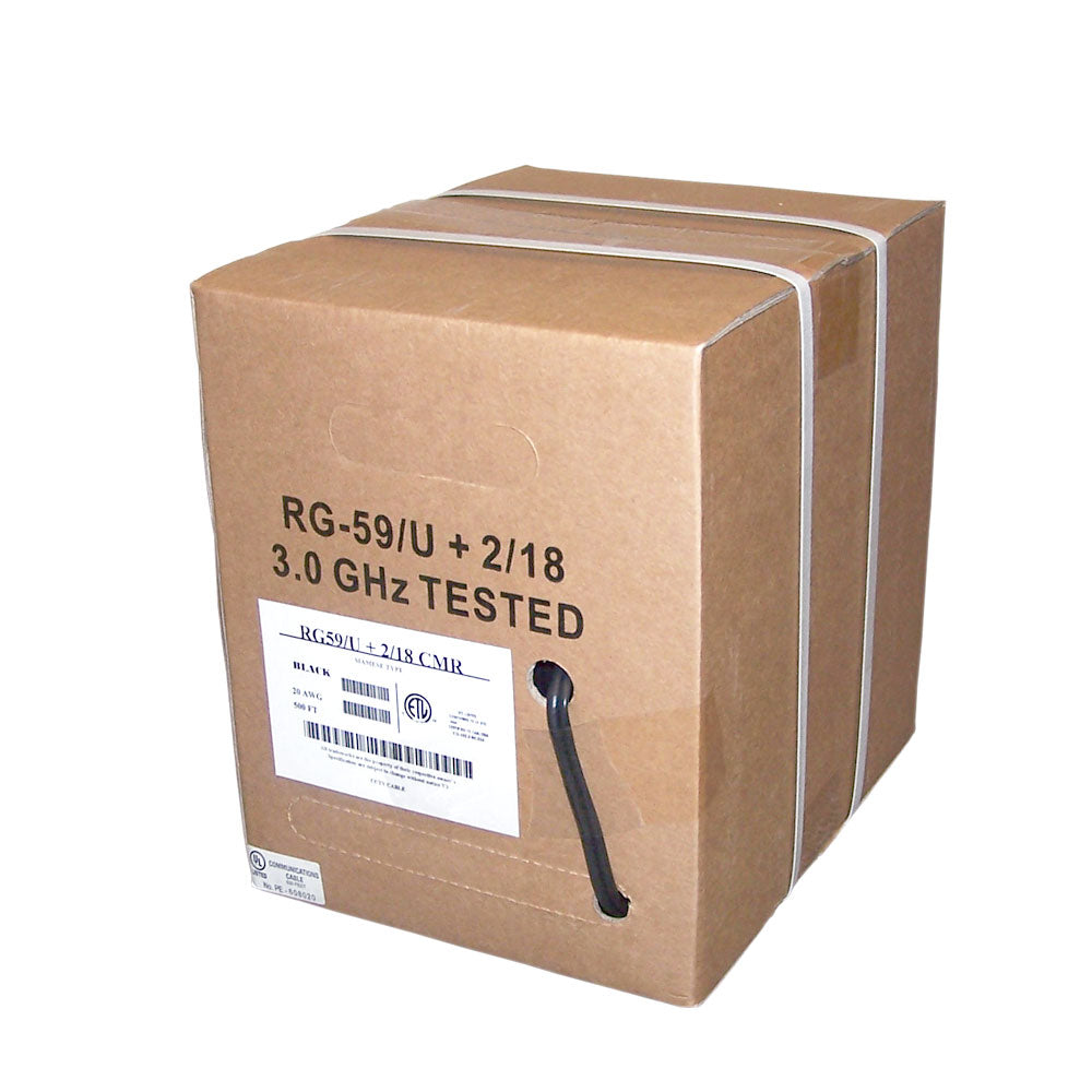 100ft RG59 20AWG BC 95% CCA Braid + 2C 18AWG CCA Siamese Bulk Cable CMR - Black – Generic – Coax Bulk Cable (photo 2)