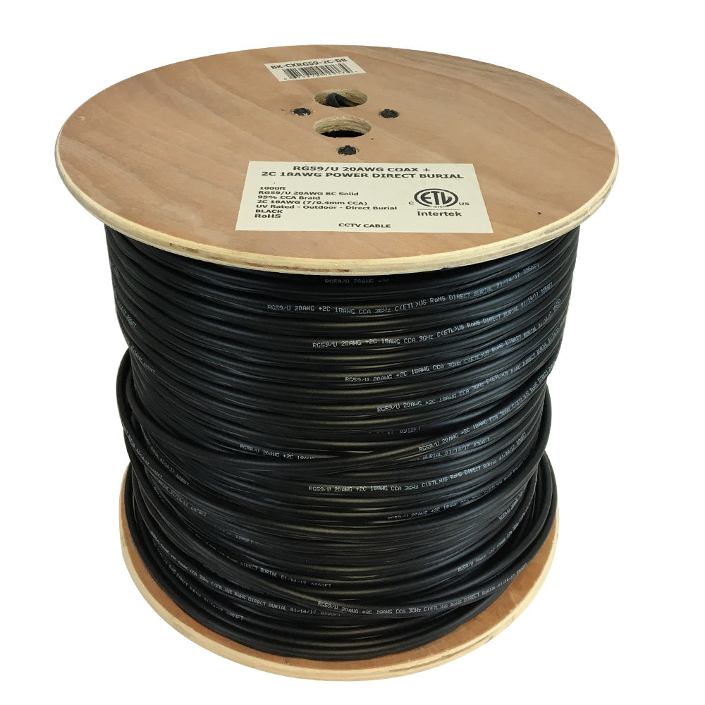 1000ft RG59 20AWG BC 95% CCA Braid + 2C 18AWG Cca, Direct Burial Pe - Black – Generic – Coax Bulk Cable (photo 2)