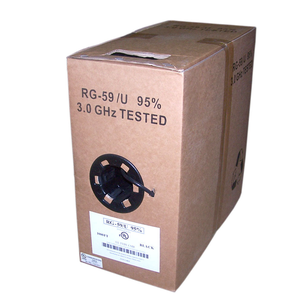 1000ft RG59 20AWG Solid Copper 95% Braid 75 Ohm CMR Bulk Cable - Black – Generic – Coax Bulk Cable (photo 2)