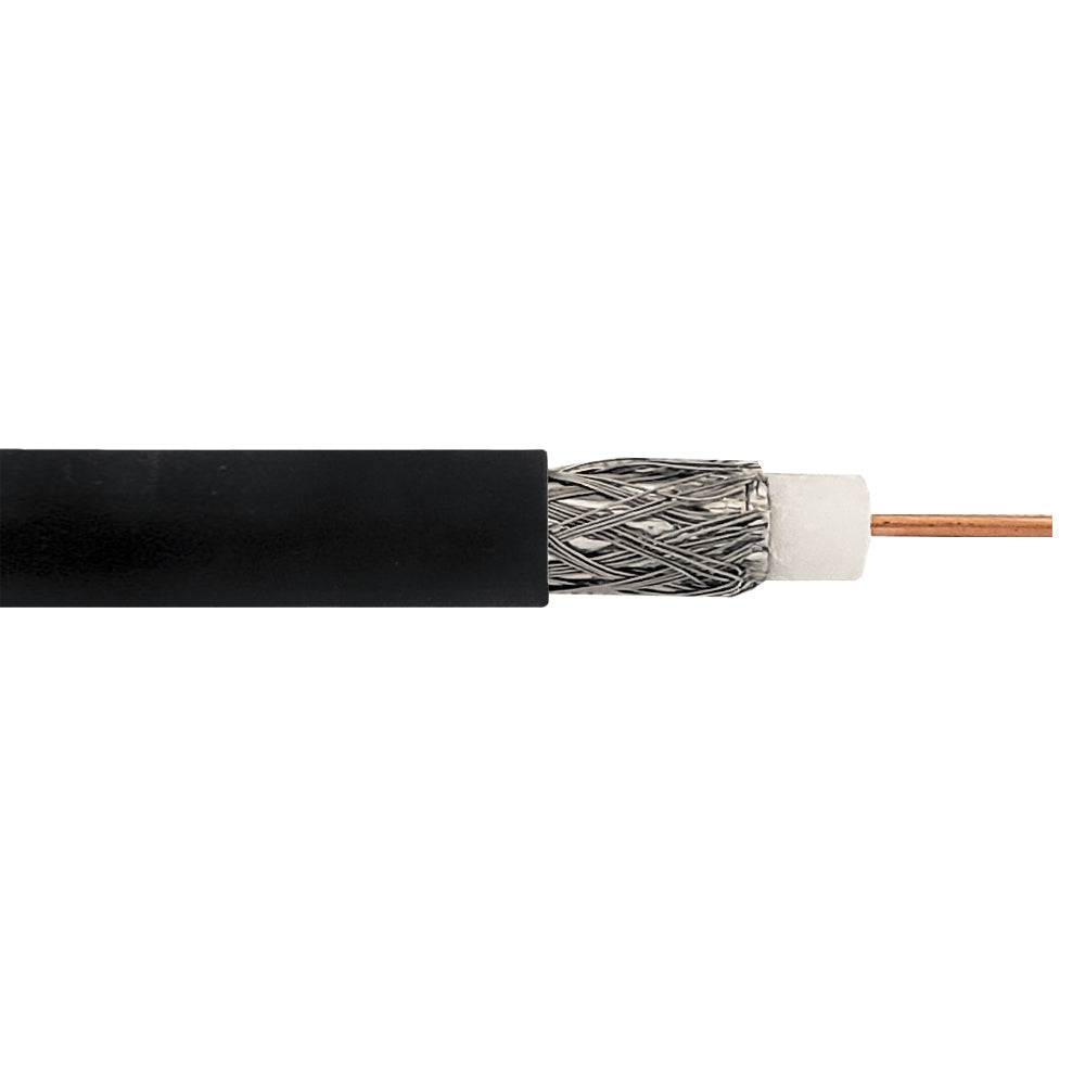 RG6 18AWG Solid Copper Covered Steel 60% AL Braid + 100% Foil 75 Ohm CMR Bulk Cable - Black – Generic – Coax Bulk Cable
