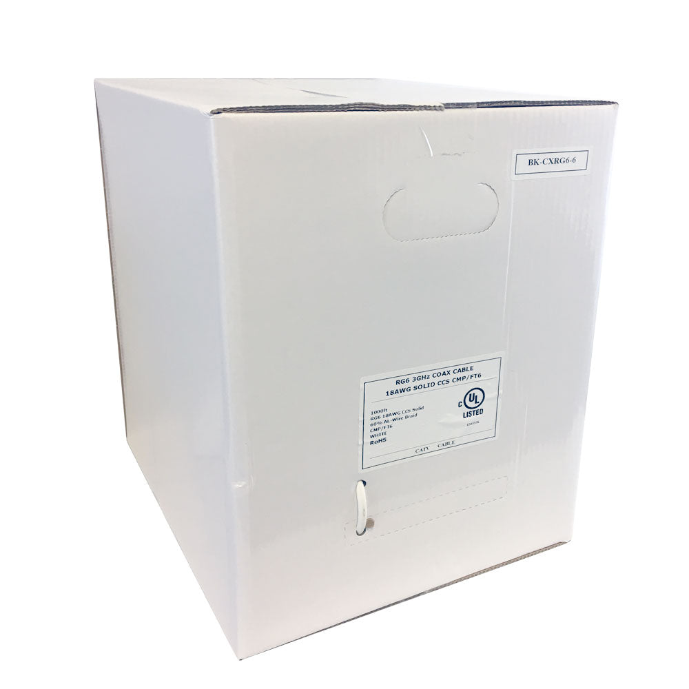 1000ft RG6 18AWG CCS Bulk Cable 60% Braid CMP - White – Generic – Coax Bulk Cable (photo 2)