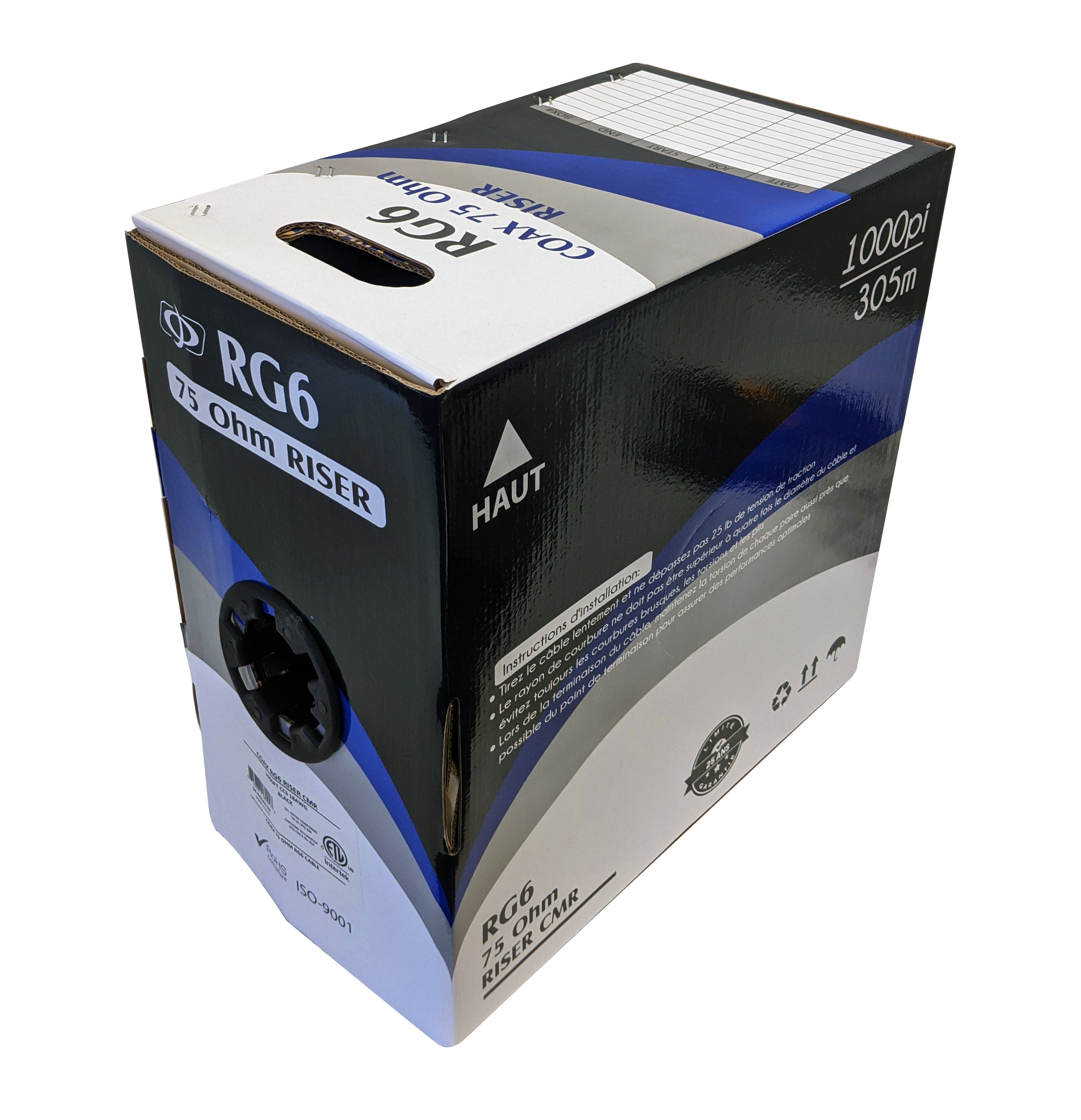 RG6 18AWG Solid Copper Covered Steel 60% AL Braid + 100% Foil 75 Ohm CMR Bulk Cable - Black – Generic – Coax Bulk Cable (photo 3)