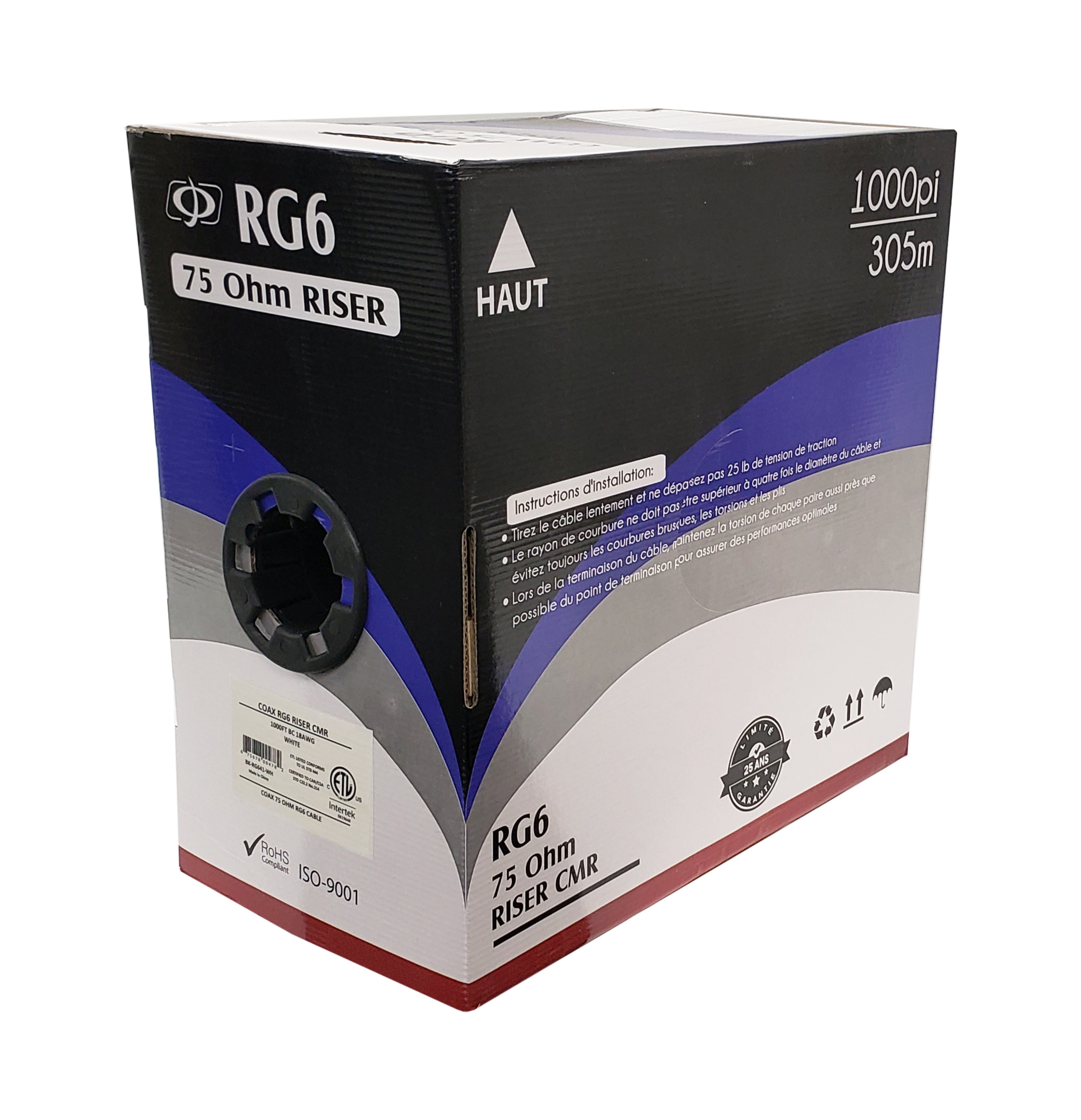 RG6 18AWG Bare Copper 60% AL Braid +100% Foil 75 Ohm CMR Bulk Cable – Generic – Coax Bulk Cable (photo 5)