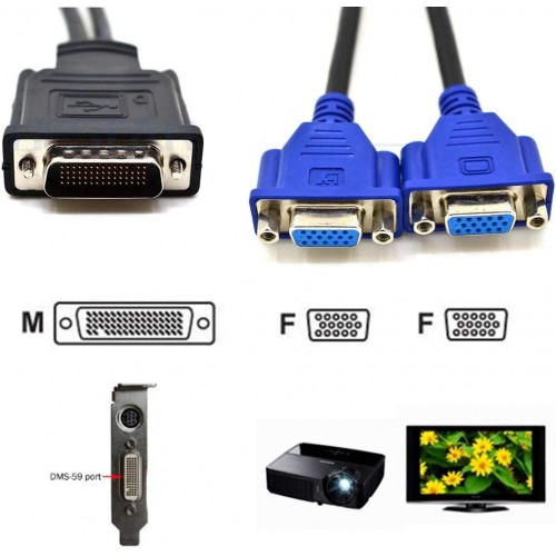 DMS-59 to Dual VGA Video Cable M/2F, Used – Generic – Refurbished – VGA Cable (photo 2)