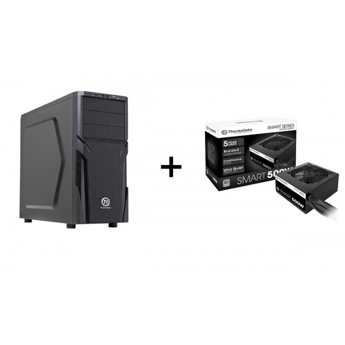 (Limit 6) Thermaltake Versa H21 ATX Case Black CA-1B2-00M1NN-00 + Thermaltake 500W 80+White Smart Non-Modular ATX Power Supply, New