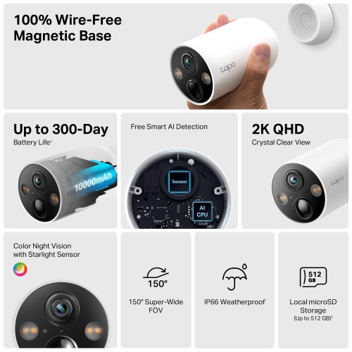 (Open Box) TP-Link TC85 (4-pack) Smart 2K QHD wireless cordless Wi-Fi Indoor/Outdoor Security Camera – Open Box – Networking Refurbished (photo 3)