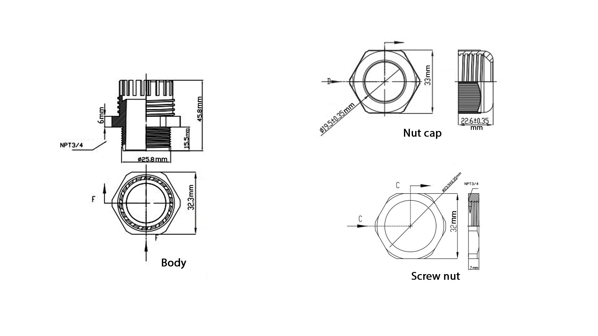 Cable Gland 3/4 inch NPT Thread - Cable OD 13~18mm - IP68 – Generic