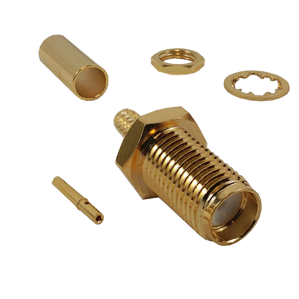 SMA Female Bulkhead Crimp Connector for RG174 (LMR-100) 50 Ohm - Gold – Generic – RF Connectors