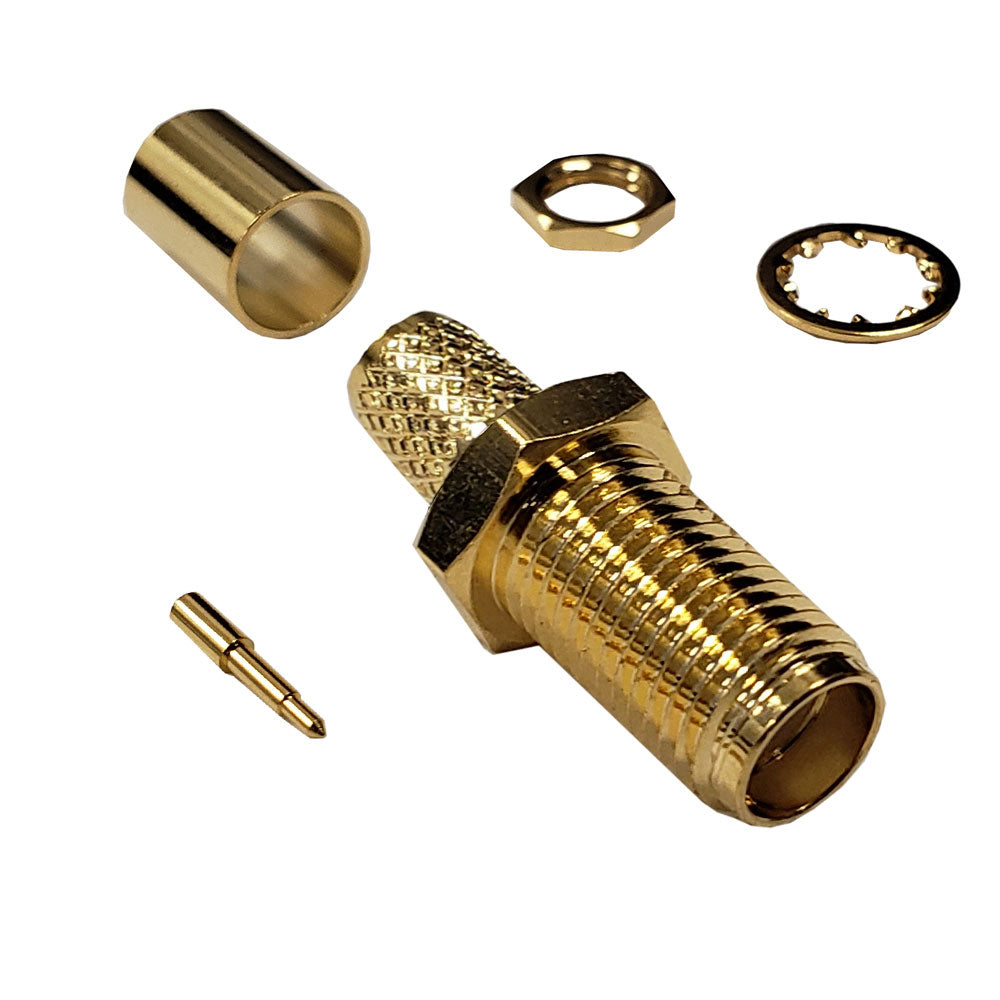 SMA Reverse Polarity Female Bulkhead Crimp Connector for LMR-195 50 Ohm - Gold – Generic – RF Connectors