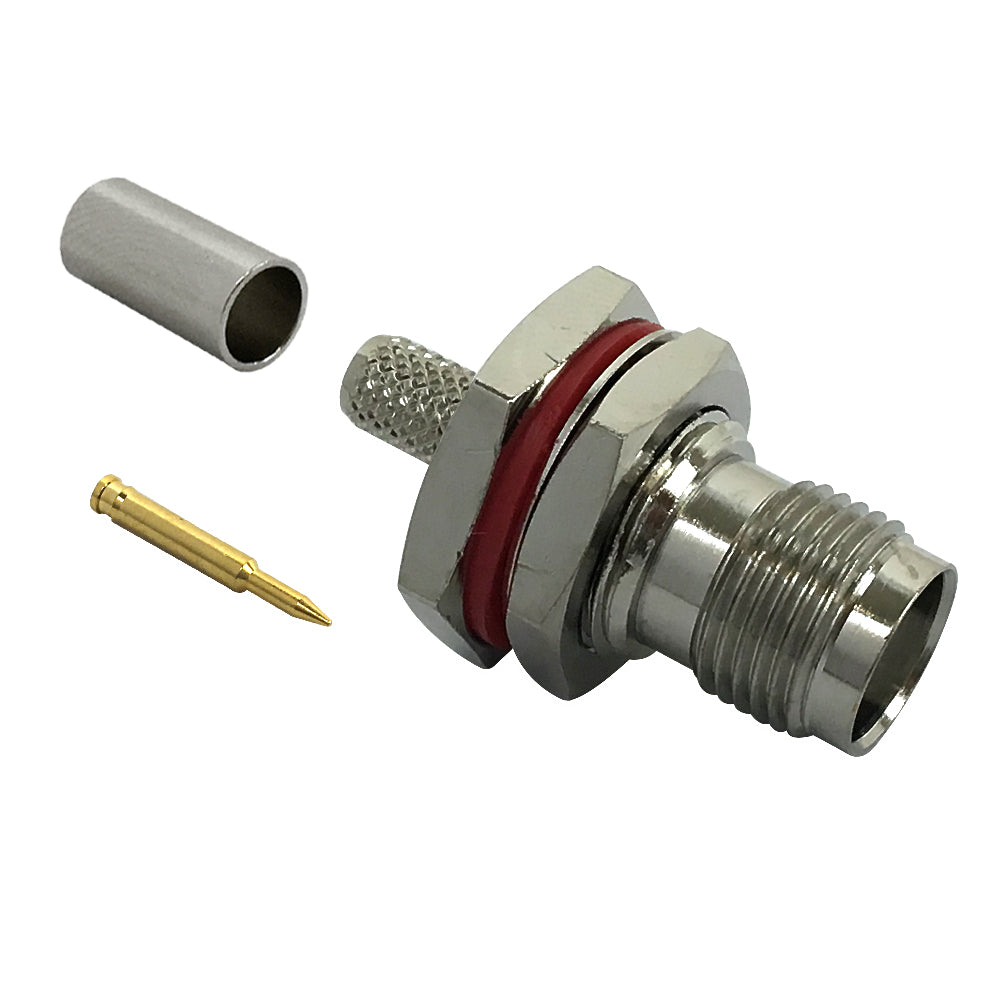 TNC Reverse Polarity Female Bulkhead Crimp Connector for RG58 (LMR-195) 50 Ohm – Generic – RF Connectors