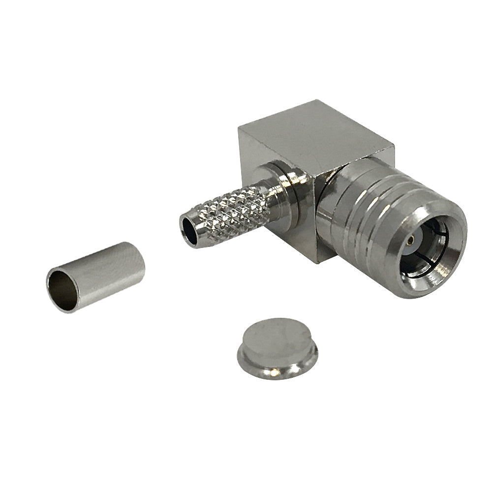 SMB Male Right Angle Crimp Connector for RG174 (LMR-100) 50 Ohm – Generic – RF Connectors