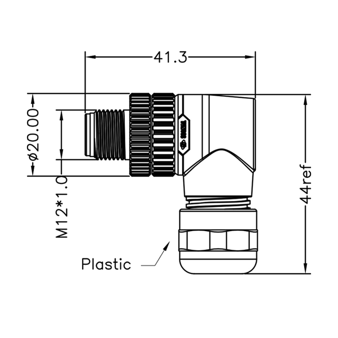 M12 4-pin D-Code Male Right Angle Connector – Generic – Data Connectors (photo 3)