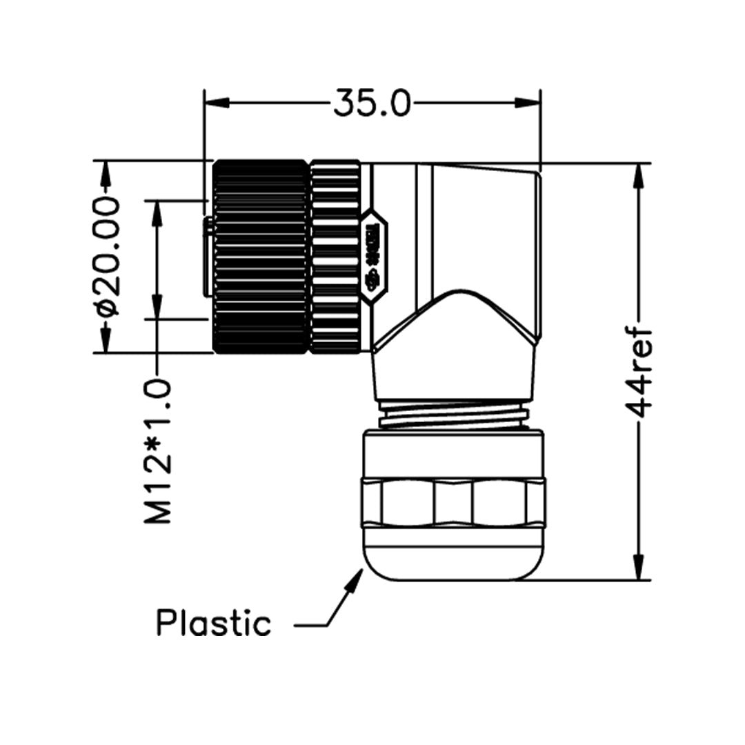M12 4-pin A-Code Female Right Angle Connector – Generic – Data Connectors (photo 3)