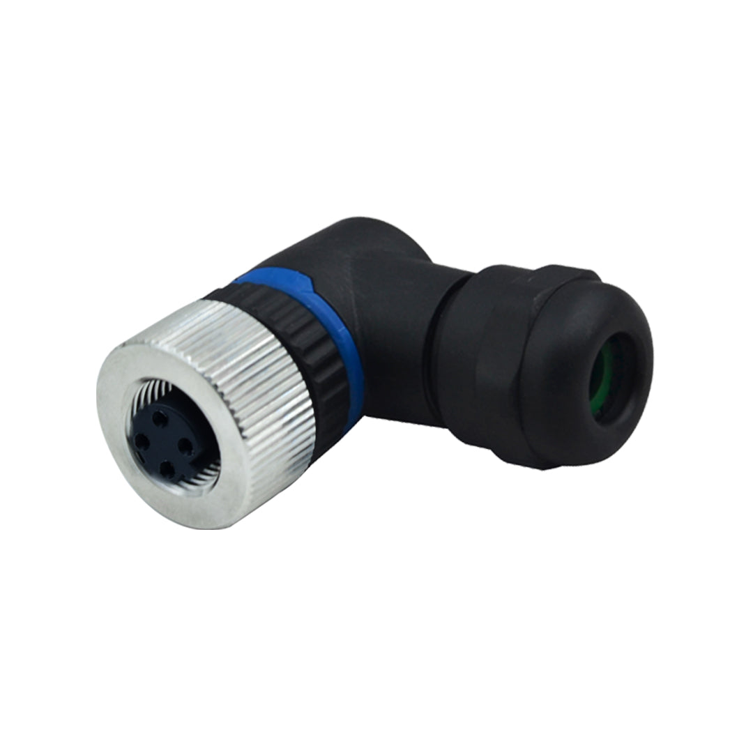 M12 4-pin D-Code Female Right Angle Connector – Generic – Data Connectors
