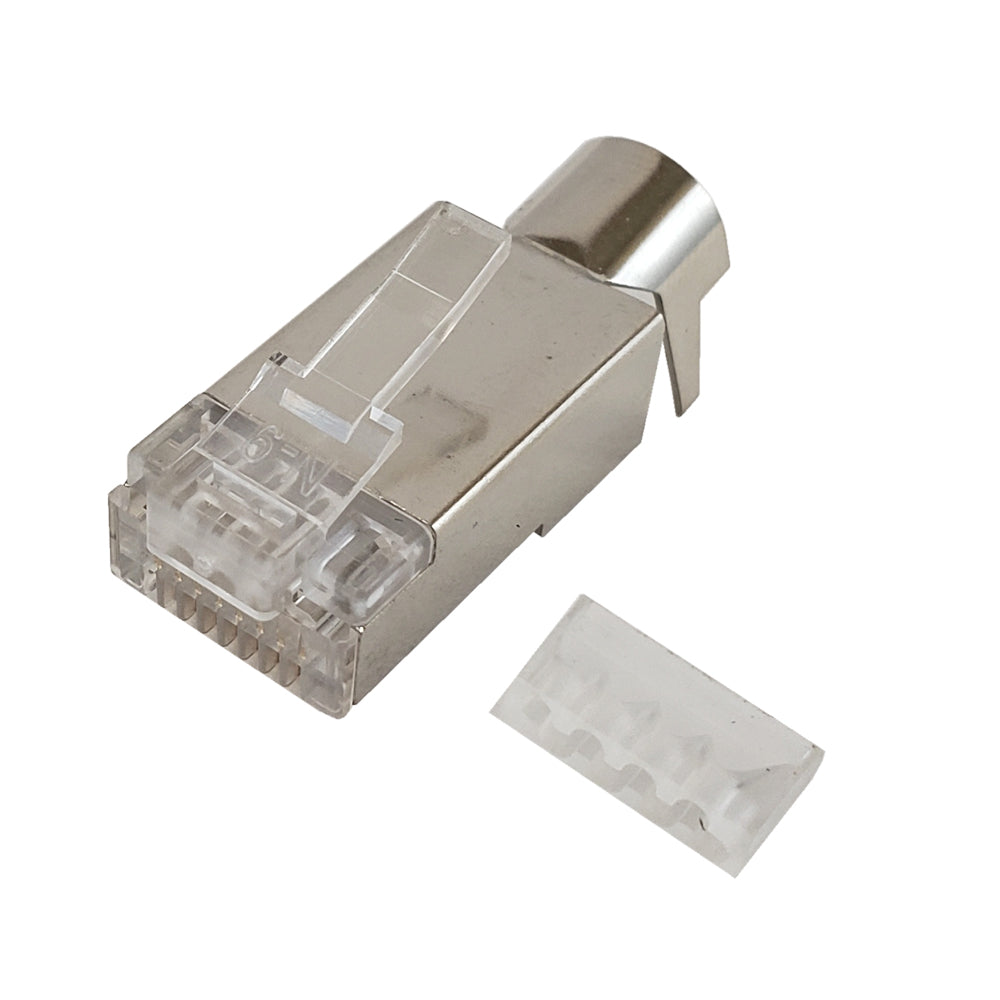 RJ45 Cat7 Shielded Plug with Lacing Bar Insert and External Strain Relief (Solid or Stranded) (8P 8C) - Pack of 50 – Generic