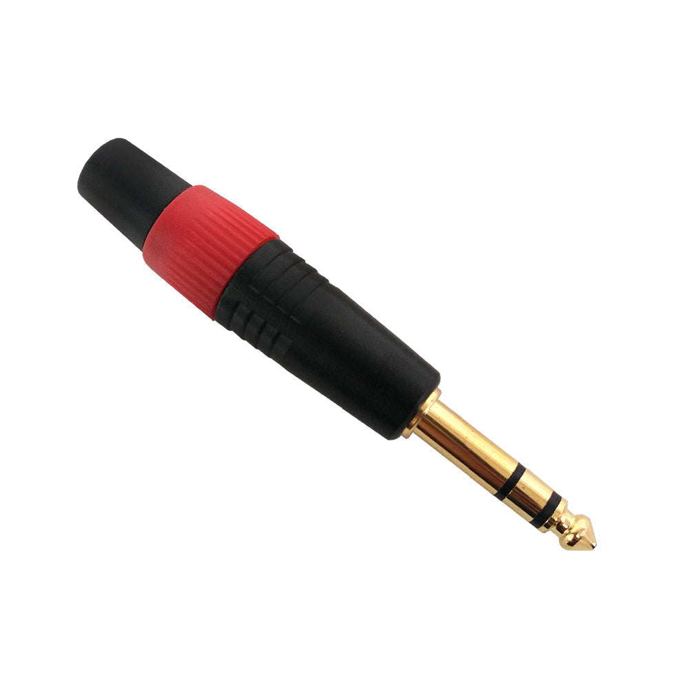 TRS Stereo Male Solder Connector Black Finish, Red Ring, Gold Plated – Generic