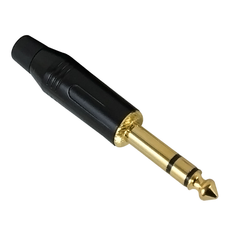TRS Stereo Male Solder Slim Connector Black Finish, Black Ring, Gold Plated – Generic