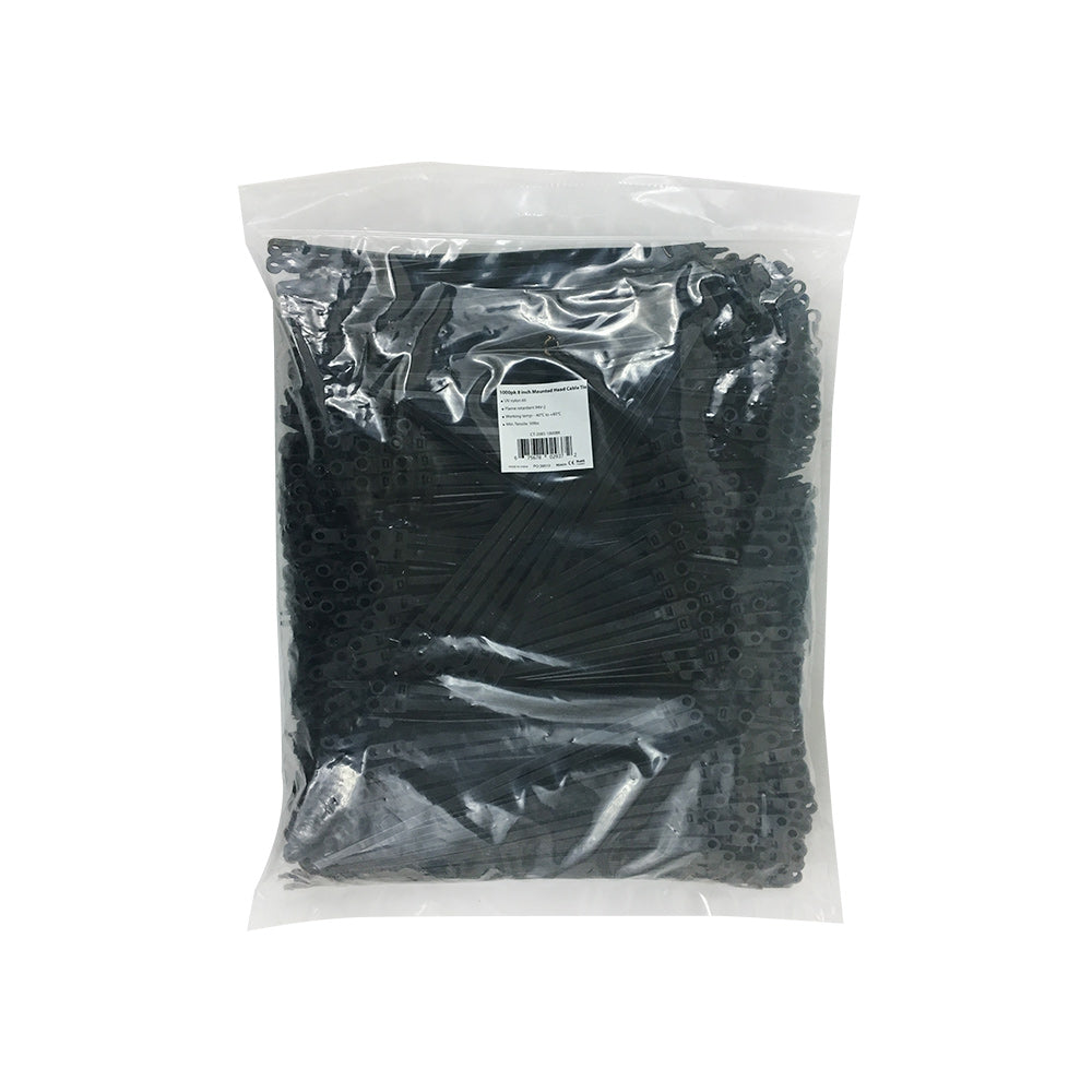 8 Inch Mounted Head Cable Tie (50lb) - Nylon 66 - Pack of 1000 – Generic – Nylon Cable Ties & Mounts (photo 2)