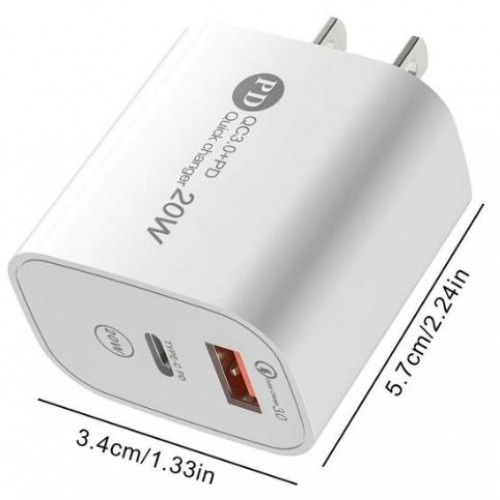 A-113 Quick 3.0 Type-C + USB-A PD20W Wall Charger, White – Generic – Cell & Tablet Charger (photo 2)