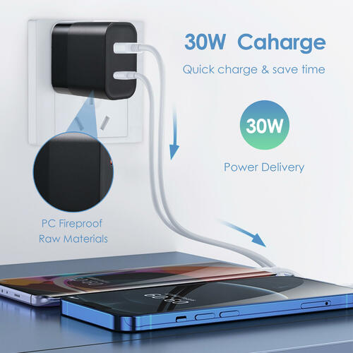 A2009 Quick 3.0 Type-C + USB-A PD30W Wall Charger – Generic – Cell & Tablet Charger (photo 2)