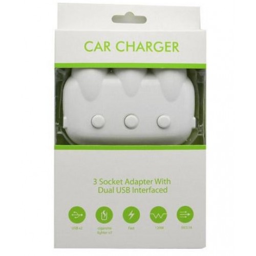 In-Car Triple Socket & USB Adapter with Switch 2XUSB – Generic – Cell & Tablet Charger (photo 3)