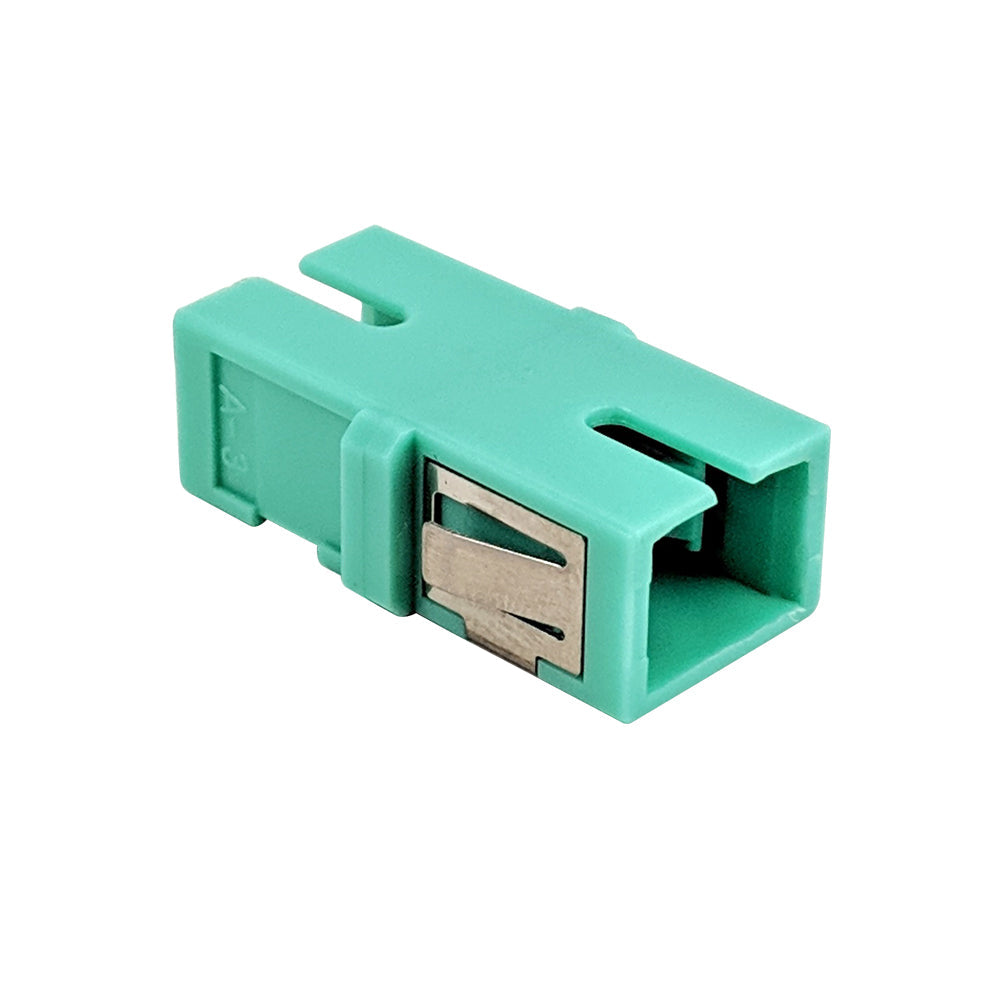 SC/SC Fiber Coupler F/F Multimode OM3/OM4 Simplex Ceramic Reduced Flange - Aqua – Generic – Fiber Optic Adapters & Couplers
