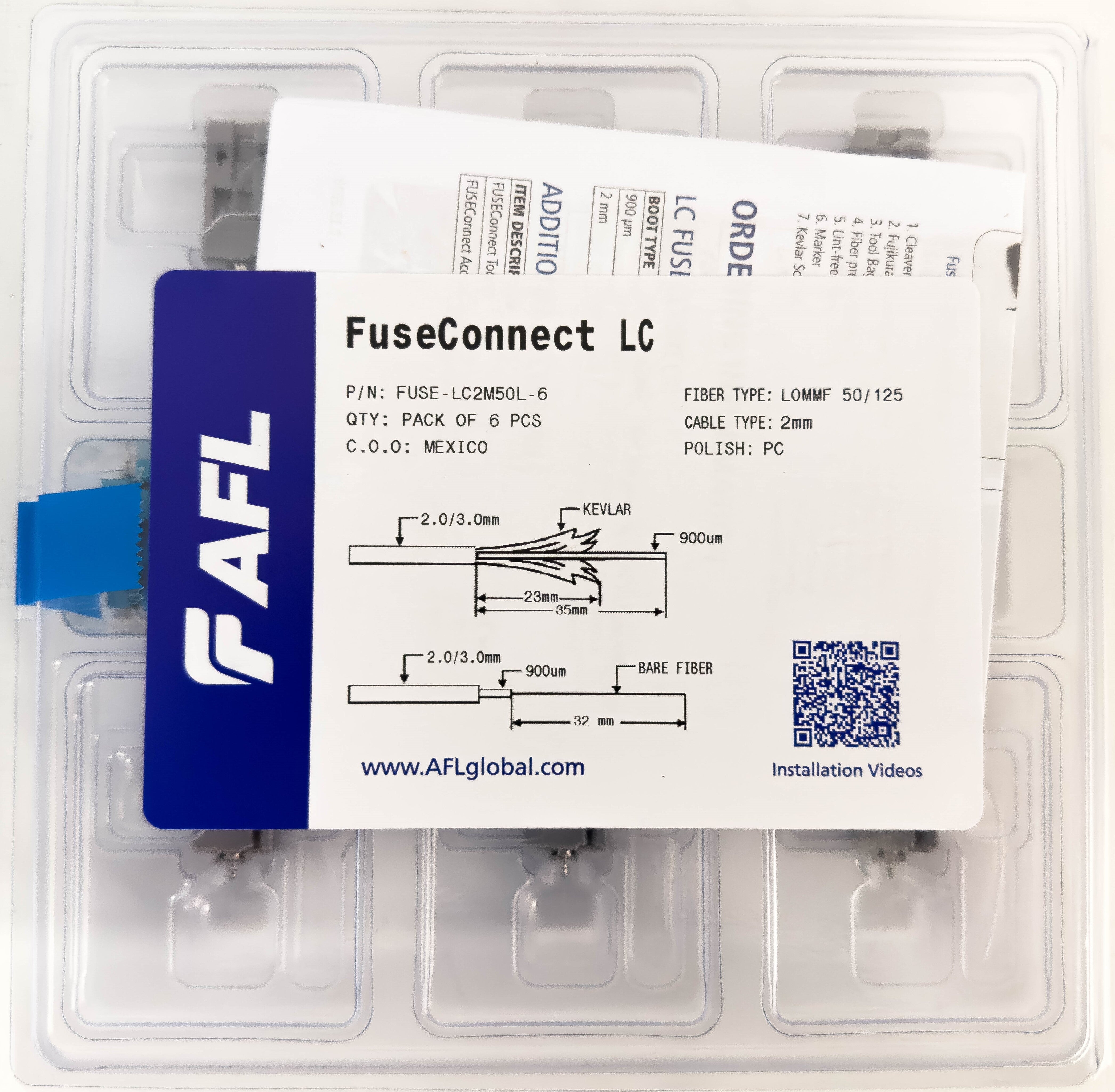 AFL FUSEConnect LC/PC MM 50u 10Gig Connector - 2mm Aqua (6 pack) – Generic – Fiber Optic Connectors (photo 2)