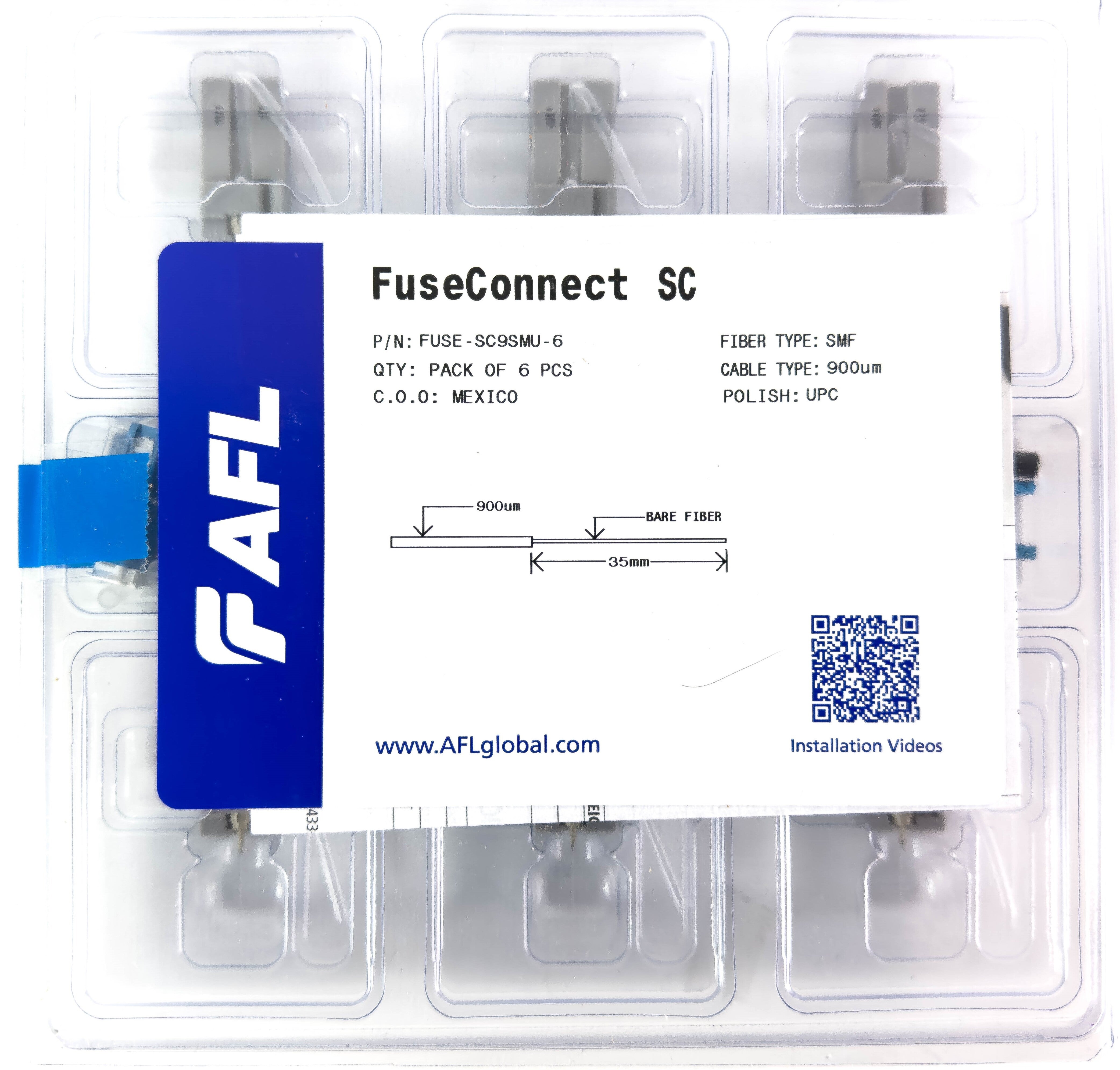 AFL FUSEConnect SC/UPC SM Connector - 900um Blue (6 pack) – Generic – Fiber Optic Connectors (photo 2)