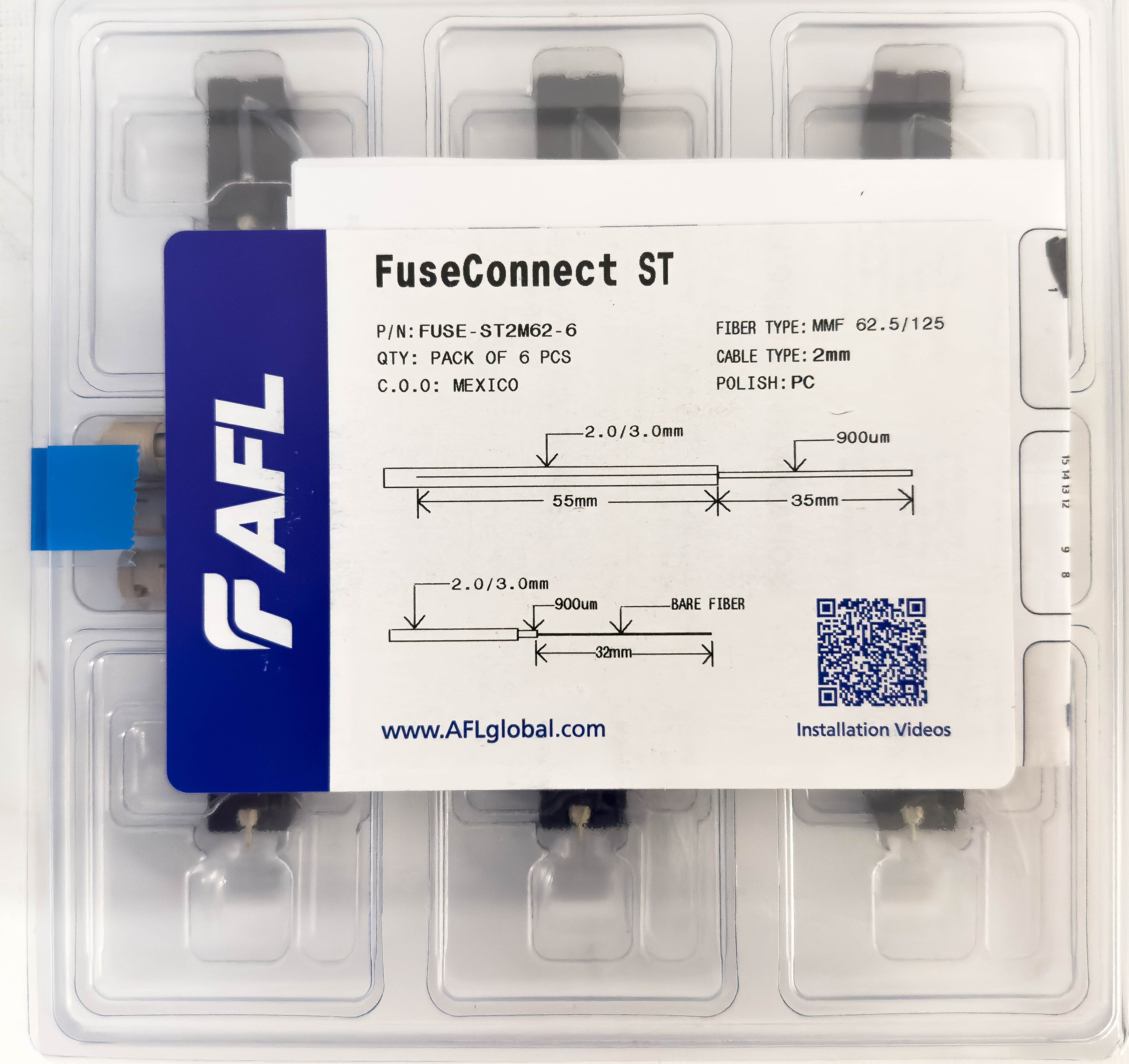 AFL FUSEConnect ST/PC MM 62.5u Connector - 2mm Beige (6 pack) – Generic – Fiber Optic Connectors (photo 2)